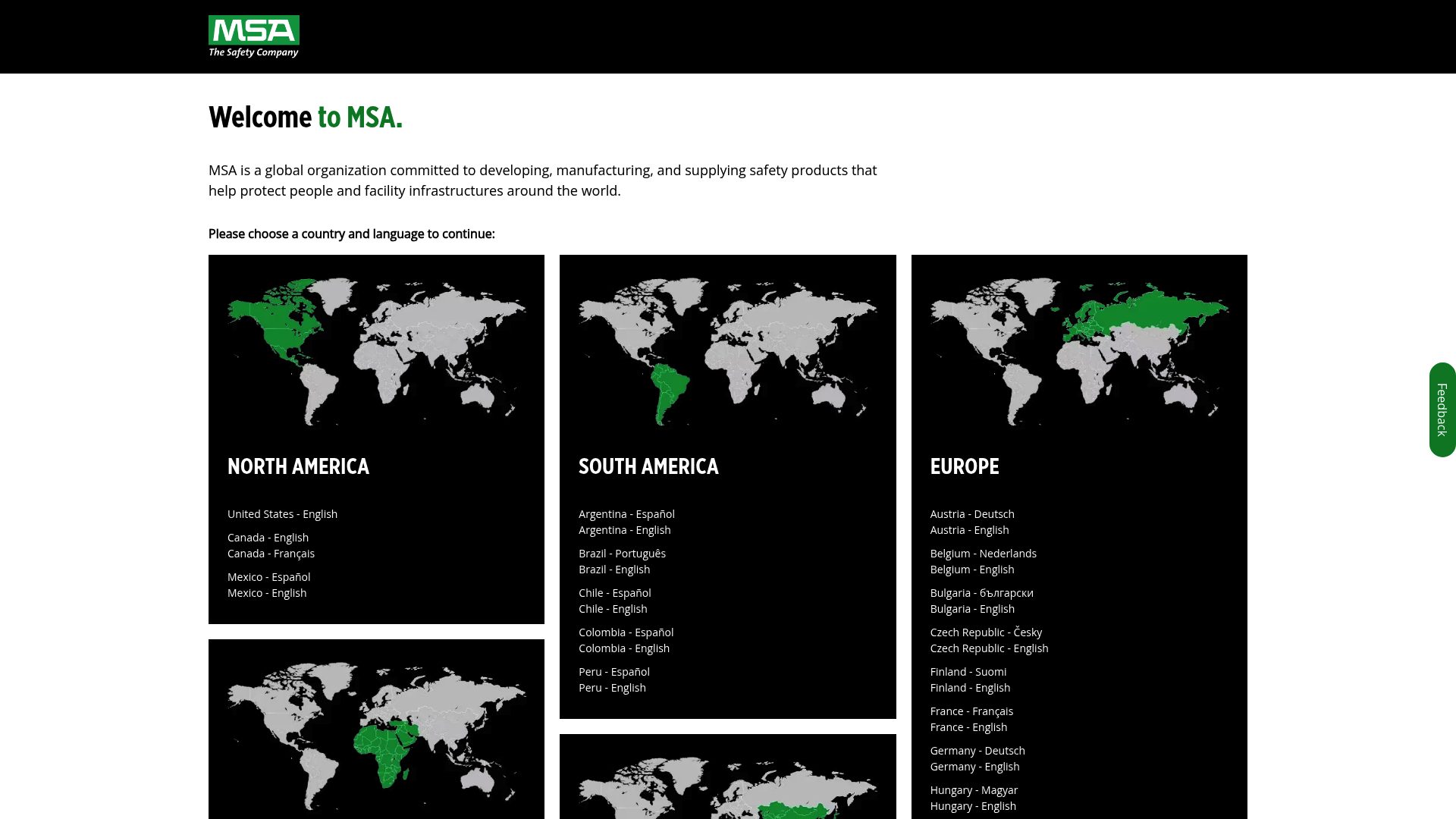A screenshot of MSA Safety's landing page.
