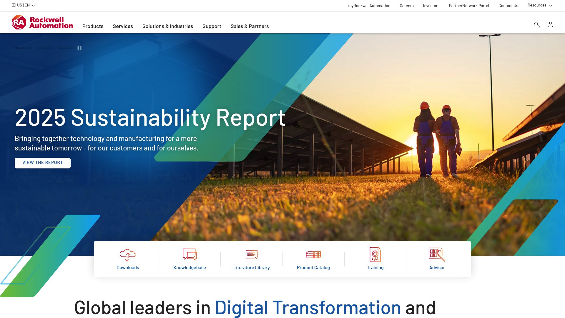 A screenshot of Rockwell Automation's landing page.