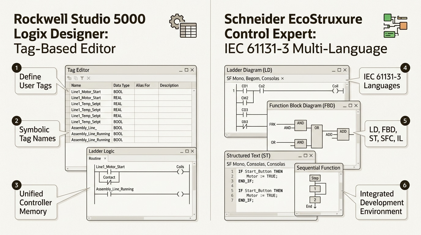 Schneider vs Rockwell: PLC comparison for Australian industry 4 Comparing Rockwell's tag-based system with Schneider's IEC-standard environment helps managers assess the learning curve and training needs for technical teams.